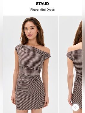 STAUD Phare One-Shoulder Brown Striped Mini Dress